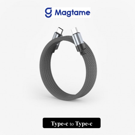 Magtame | 磁吸收納編織充電線 Type-C to  Type-C(60W) - 銀黑色