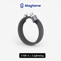 Magtame | 磁吸收納編織充電線 USB-A to  Lightning - 黑銀色