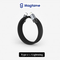 Magtame | 磁吸收納編織充電線 Type-C to  Lightning - 黑色